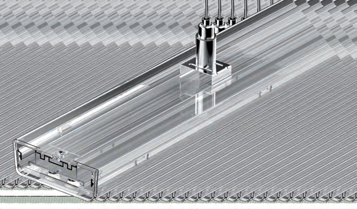 Extruded aluminium linear light body showing the internal structure