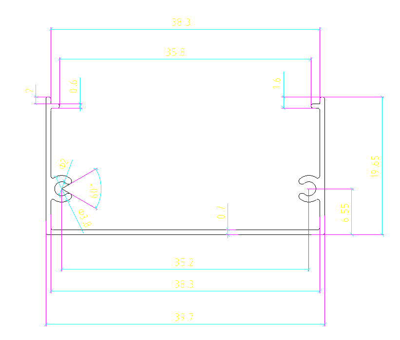 Linear aluminium profile cross-section
