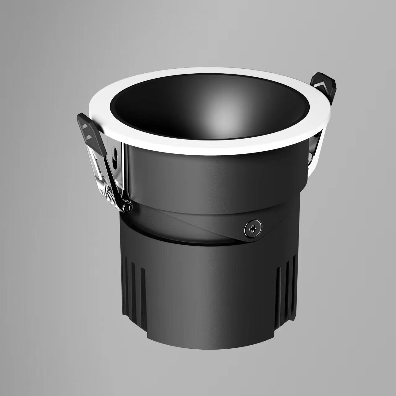 Trimless round downlight with plaster frame